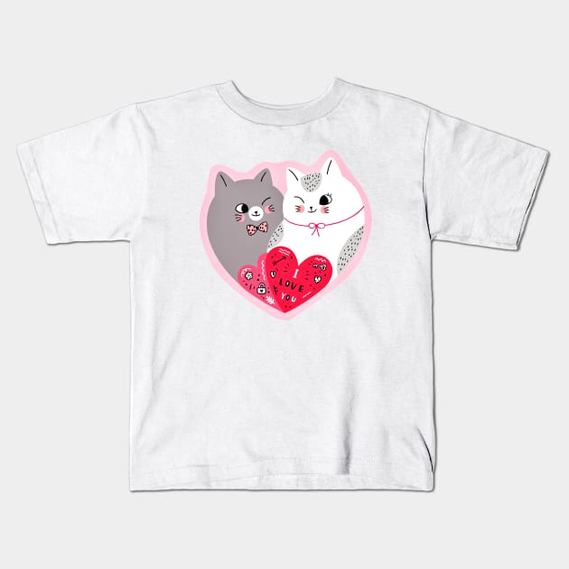 Cat Heart i love you Kids T-Shirt by jokyhils